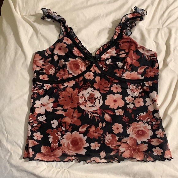 Black Blouse with sheer pink flowers - Picture 1 of 3
